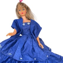 Vintage Barbie Clone or Handmade Evening Gown Ballgown w/ Shawl Wrap Blue Beaded - £54.52 GBP