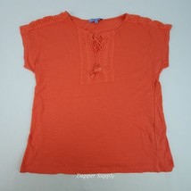 Premise L Shirt Top Coral Embroidered Short Sleeve Blouse Boho - £7.73 GBP