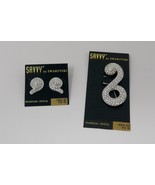 Savvy Swarovski Silver Tone Swirl Crystal Round Pave Pierced Earrings &amp; Pin - €51,74 EUR