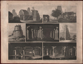 1851 Original Steel Engraving Indian Culture Architecture Buildings Tradition - £25.05 GBP