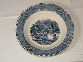 Vintage Royal Currier &amp; Ives Early Winter Blue White 8 1/2&quot; Soup / Cereal Bowl ~ - £14.16 GBP