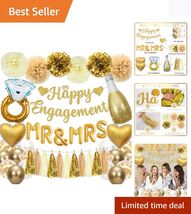 Engagement Celebration Decorations - Gold Bachelorette Banner &amp; Balloons - $23.71