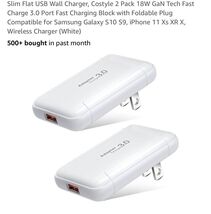 Slim Flat USB Wall Charger Costyle 2 Pack 18W GaN Tech Fast Charge 3.0 P... - $21.66