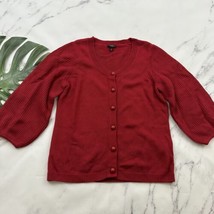 Talbots Cardigan Sweater Size S Red Puff Sleeve Retro Angora Cotton Blend - £22.94 GBP