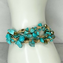 Brown Suede Multi Strand Cord Faux Turquoise Beaded Bracelet - £7.94 GBP