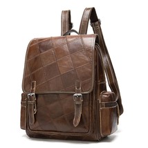 Leisure Plaid Leather  Backpack 2022 New Retro Large Capacity Cowhide Shoulder B - £116.20 GBP