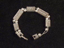 Charm Bracelet, Hieroglyphics ~ Classic TOFA 1995 Slider ~ Silver Tone #5430730 - £7.53 GBP