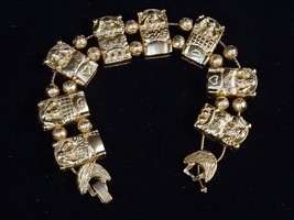 Charm Bracelet, Sleeping Dogs In Beds ~ Classic TOFA Slider ~ Gold Tone #5430690 - £7.66 GBP