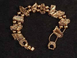 Charm Bracelet, Horns &amp; Harps ~ Classic TOFA Slider, 1995 ~ Gold Tone #5430700 - £7.81 GBP