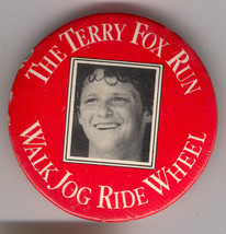 TERRY FOX RUN WALK JOG RIDE WHEEL VINTAGE 1980&#39;s BUTTON CANADIAN HERO - $279.19 MXN