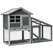 56.5 Inch Length Wooden Rabbit Hutch with Pull out Tray and Ramp - Color: Gray - £197.74 GBP