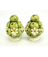 Green Apples &amp; Blossoms Salt &amp; Pepper Shakers, Vintage Porcelain, Inarco... - $26.82 CAD