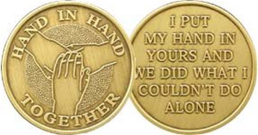 Recovery Affirmation Love Pocket Coins Medallion Medalls (Hand in Hand Together)
