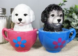 Aldorable Maltese Puppies in Tea Cup Salt and Pepper Shaker Set Cute Dog... - $17.99
