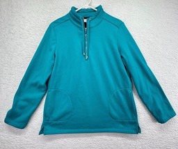 Weekends By Chicos Sweater Womens Medium 1/4 Zip Long Sleeve Blue Drawst... - $24.75