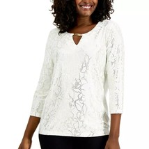 JM Collection Women XL White Gold Foil Metallic Keyhole Hardware Top NWT CO15 - £18.91 GBP