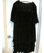 Vintage 1980s-1990s Black Dress CRYSTAL PLEATS Floating Hem Sequined lac... - £31.14 GBP