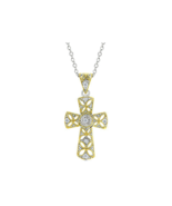 Yellow Gold Plated Brass Cubic Zirconia Veiled Cross Adjustable 20" Neck... - $33.00