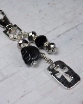 Skull Cross Howlite Crystal Day of the Dead Purse Charm Keychain Silver Black - $14.84