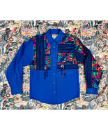 Vtg 1990s Wrangler Blue Cotton Button Down Shirt Sz S/M Western Rodeo Ch... - £41.87 GBP