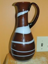 Large Art Glass 13&quot; Pitcher Handmade Brown White interior unsigned bulli... - $16.19