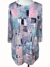 N Touch quarter sleeve pastel geometric pullover tunic top relaxed fit Small - £21.93 GBP