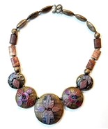 Handmade Polymer Clay Artisan Made Necklace Plum Bronze Gold 20.5”  OOAK... - $64.99