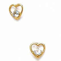 Women/Children's Unique 14K YG Aquamarine March Birthstone Heart Stud Earrings - £28.00 GBP