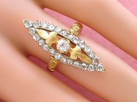 ANTIQUE VICTORIAN .87ctw MINE &amp; ROSE DIAMOND 18K MARQUISE COCKTAIL RING ... - $1,880.01