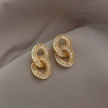 Luxury Zircon Circle Clasp Gold Colour Pendant Earrings For Woman Fashion Korean - £10.49 GBP
