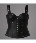 Studded Black Real Leather Corset Top: Edgy Clubwear Bustier - $189.99