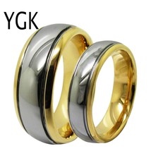 Jewelry Silver Finished Center With Grooves Golden Dome Tungsten Wedding Ring Fo - £29.16 GBP