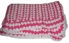 Hand Made Crochet Soft Baby Blanket/Throw #3644 Pink/White 36x44 NEW - £22.03 GBP