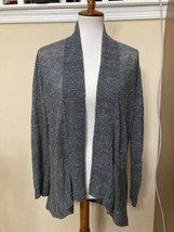 Eileen Fisher Cardigan Gray Tweed Long Linen Drape Open Front Long Sleeve Sz M - £23.73 GBP