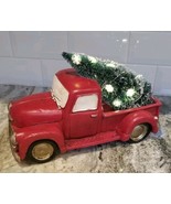 Farmhouse Christmas Red Rustic Pickup w Tree LED Truck - £14.94 GBP