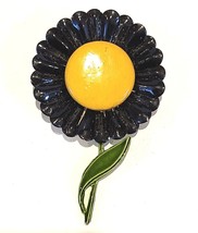Flower Power Brooch Pin Black Yellow Green 3 Inches Tall Vintage 1960&#39;s - £15.71 GBP