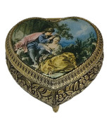 VTG Gold Ornate Metal Heart Jewelry Trinket Music Box Couple Silk Footed... - $533.86 MXN