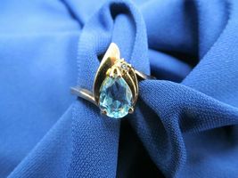 0.80Ct Pear Cut Aquamarine Stone Engagement Wedding Ring 14k Yellow Gold Over - £62.50 GBP
