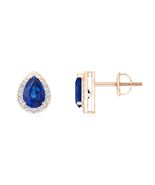 ANGARA 0.92 Ct Blue Sapphire Stud Earrings with Diamond Halo in 14K Gold - $1,709.10