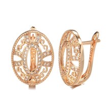 New 585 Rose Gold Earrings For Women Micro Wax Inlay Natural Zircon Hollow Flowe - $9.06