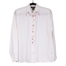 Charter Club VTG Christmas Blouse 6 Womens Snowflake Button Down Embroidered - £15.62 GBP