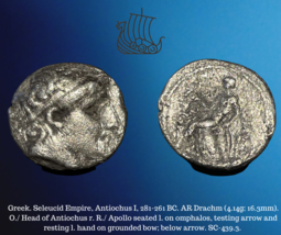 281-261 BC Greek Seleucid Empire Antiochus I Soter AR Silver Drachm 4.14g Coin - £74.00 GBP