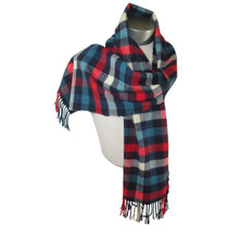 Scotland Womens 100% Cashmere Scarf Fringe 62&quot;x13&quot; Plaid Red Blue Teal White - £11.66 GBP