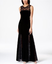 Betsy &amp; Adam New Womens Black Embellished Velvet Lace Trim Evening Gown 10  $279 - £140.17 GBP