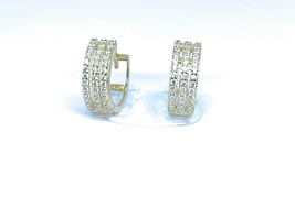 ADIRFINE 14K Solid Gold 3 Row CZ Prong Setting Huggie Hoop Earrings - $269.99