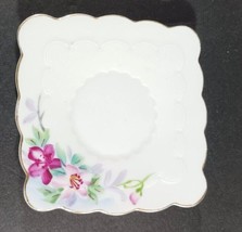 FLORAL TRINKET /SIDE DISH SAUCER 3.75 inch Small Square - Crown China Japan - $10.88