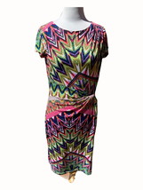 Ellen Tracy Colorful Short Cap Sleeve Mini Ruched Round neck lined dress size 6 - £26.95 GBP