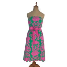 Lilly Pulitzer Crab Fish Pink Green Dress Strapless Belted Stretch Dress... - £43.91 GBP