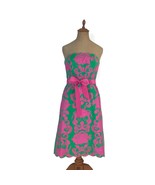 Lilly Pulitzer Crab Fish Pink Green Dress Strapless Belted Stretch Dress... - £43.82 GBP