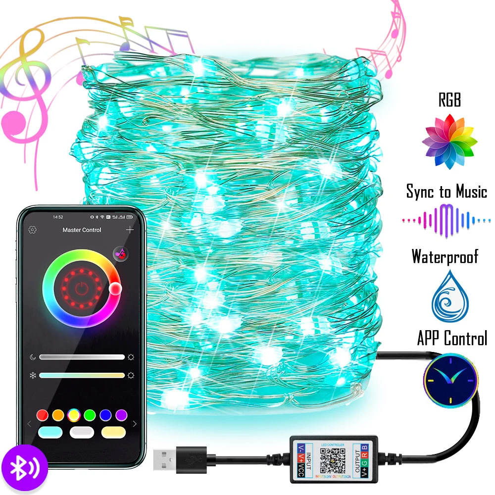 RGB LED String Lights Fairy Light  Decor APP Remote USB Powered Outdoor Gars for - £60.73 GBP